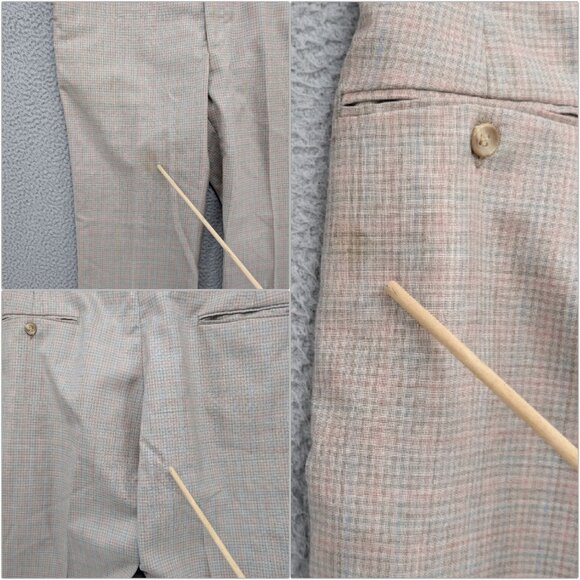 Vtg Jaymar Pants Mens Beige Light Blue Check Flat Front Slacks Size 34x32 - Picture 11 of 11